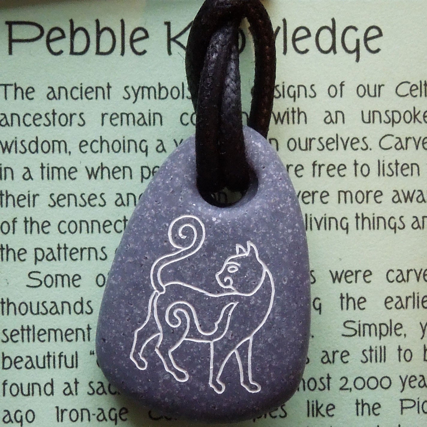 Pictish Pebble Pendant - Cat (C12)