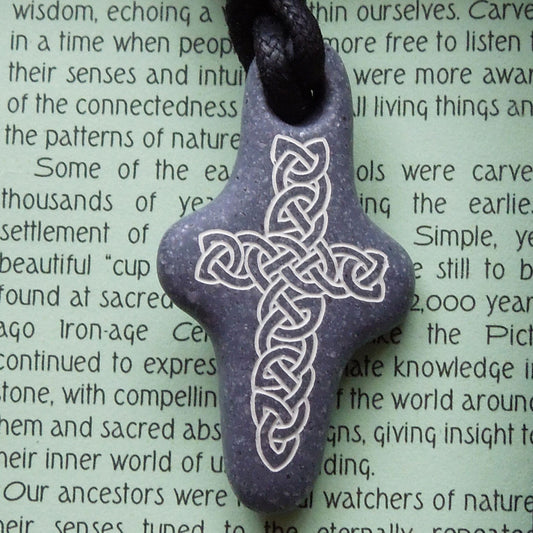 Pictish Pebble Pendant - Celtic Cross (B11)