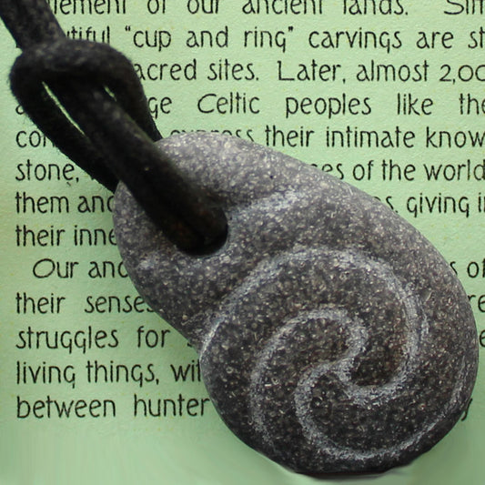 Pictish Pebble Pendant - Carved Spiral (B14)