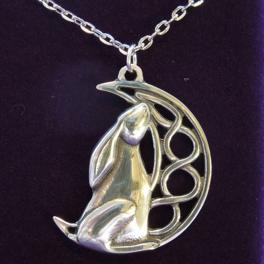 Pewter Hare in Moon Necklace (PN696)
