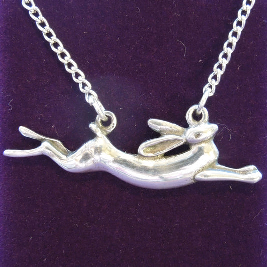 Pewter Leaping Hare Necklace (PN737)