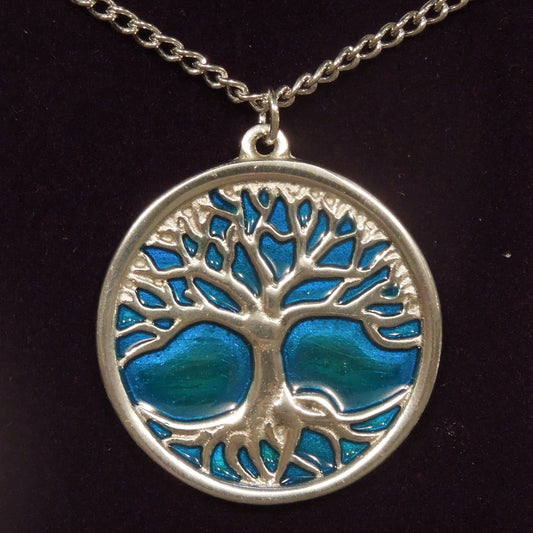 Pewter Tree of Life Necklace (Blue) (PN842)