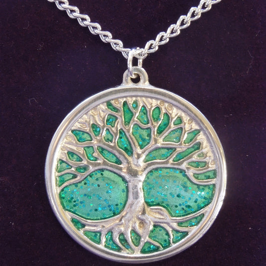 Pewter Tree of Life Necklace (Green) (PN843)